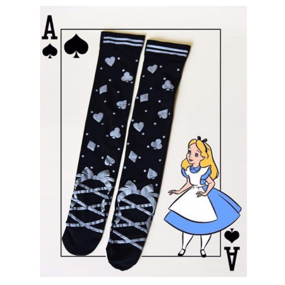 CHAUSSETTES NOIR MONTANTE CARTE POKER ALICE MAID