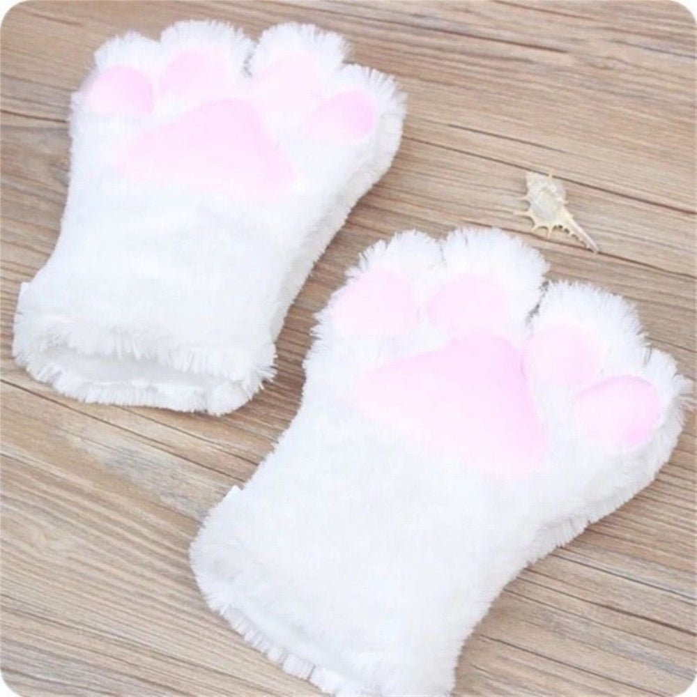 PAIRE GANTS PATTE CHAT NEKO BLANC