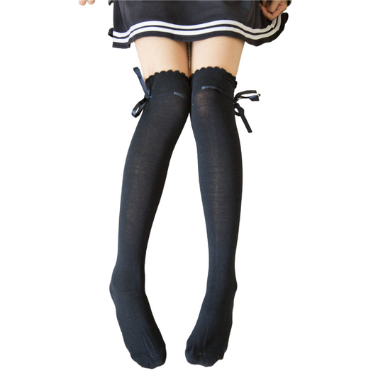 CHAUSSETTES MONTANTES FEMME NOIR RUBAN