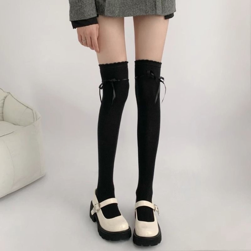 CHAUSSETTES MONTANTES FEMME NOIR RUBAN