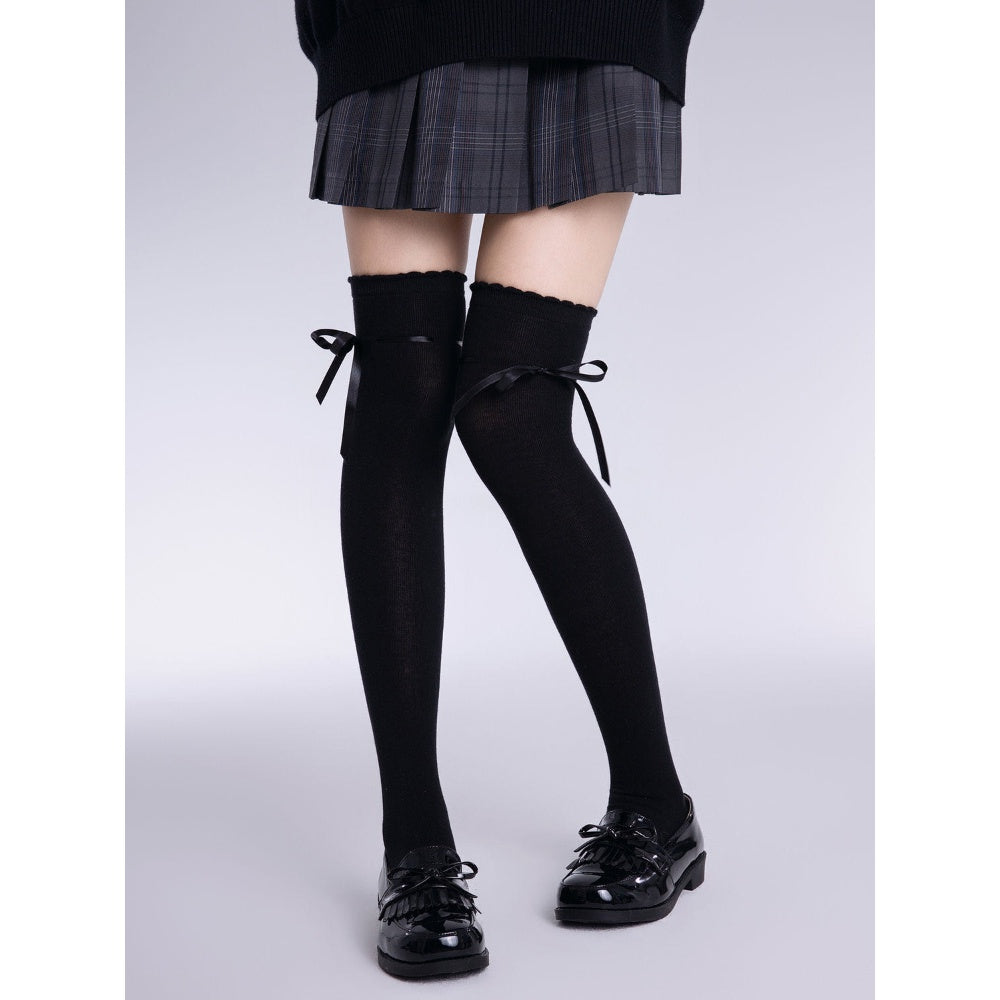 CHAUSSETTES MONTANTES FEMME NOIR RUBAN