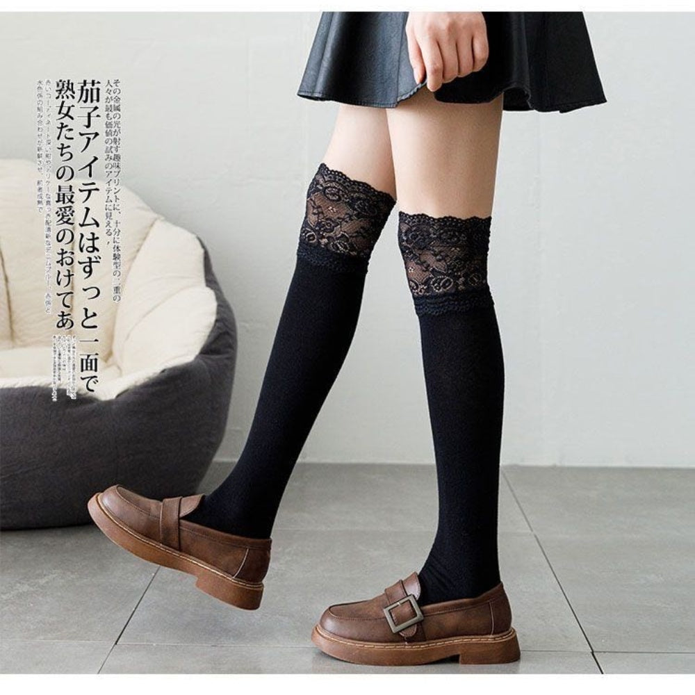 CHAUSSETTES MONTANTES FEMME NOIR DENTELLE