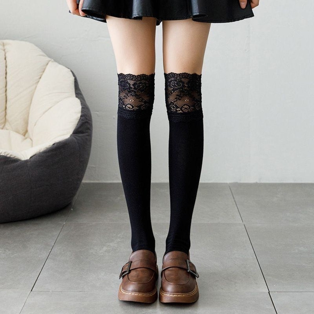 CHAUSSETTES MONTANTES FEMME NOIR DENTELLE