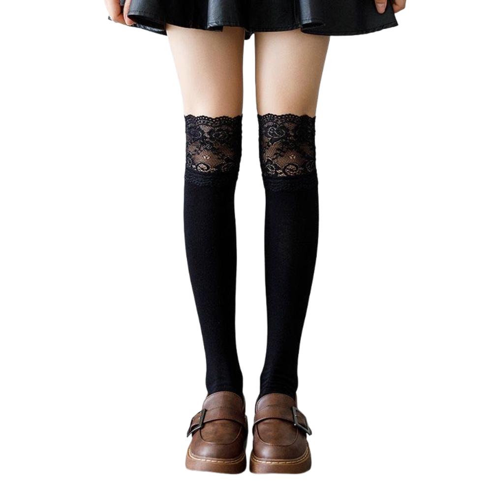 CHAUSSETTES MONTANTES FEMME NOIR DENTELLE