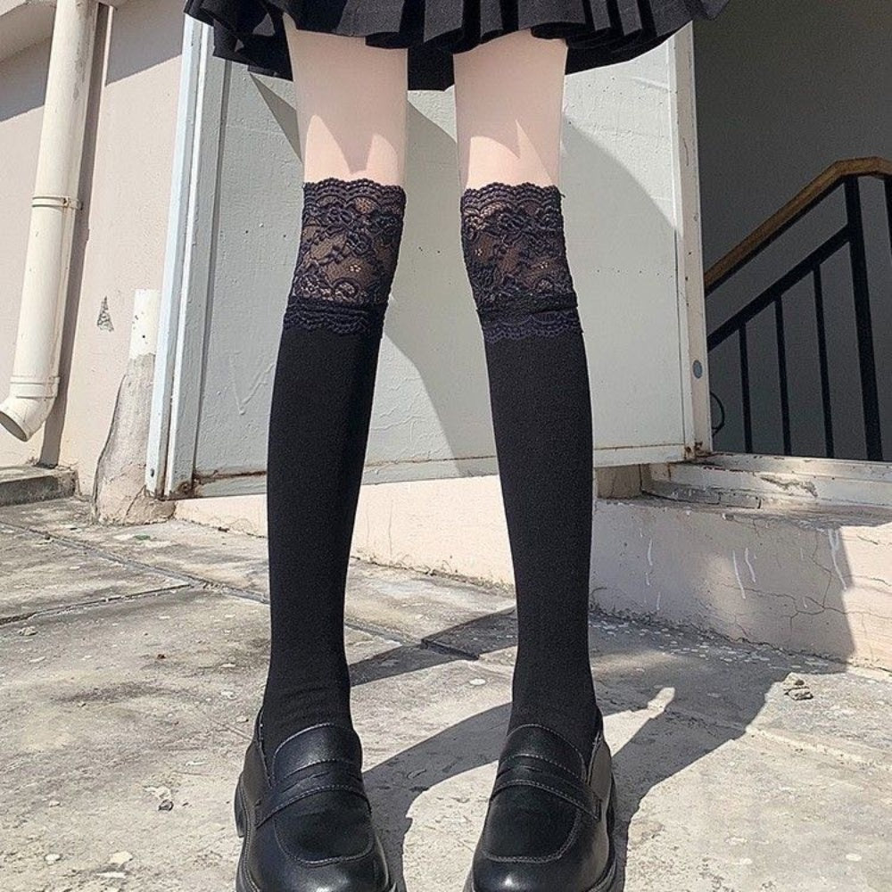 CHAUSSETTES MONTANTES FEMME NOIR DENTELLE