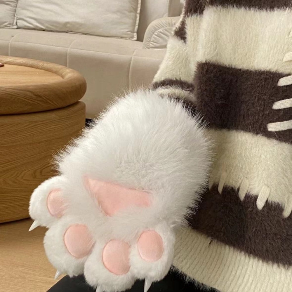 PAIRE GANTS PATTE CHAT NEKO BLANC AVEC SON MIGNON