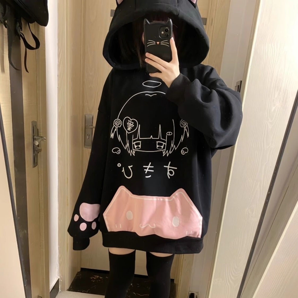 SWEAT A CAPUCHE CHAT KAWAII MIGNON MI-SAISON