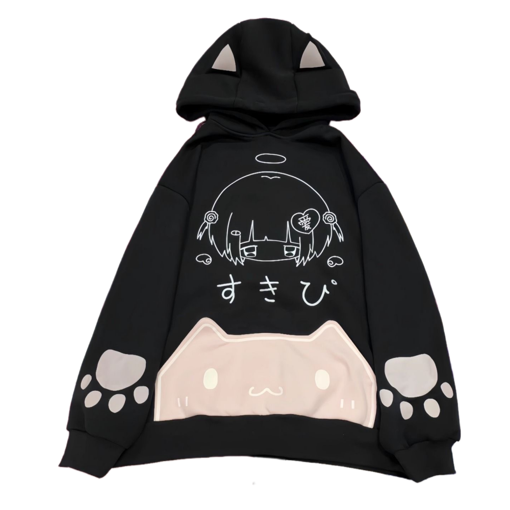 SWEAT A CAPUCHE CHAT KAWAII MIGNON MI-SAISON