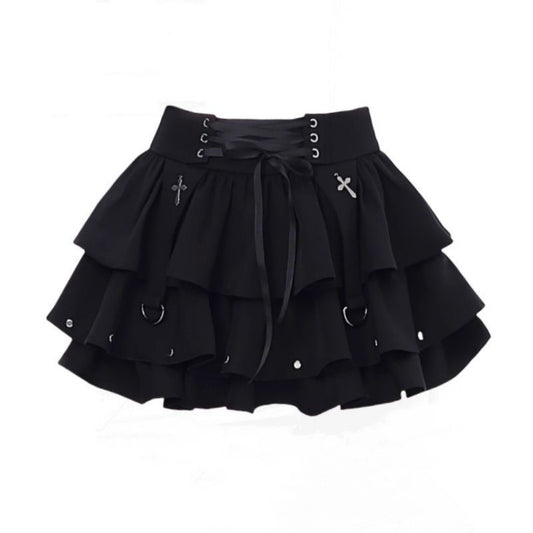 JUPE LOLITA PUNK NOIR A LACET