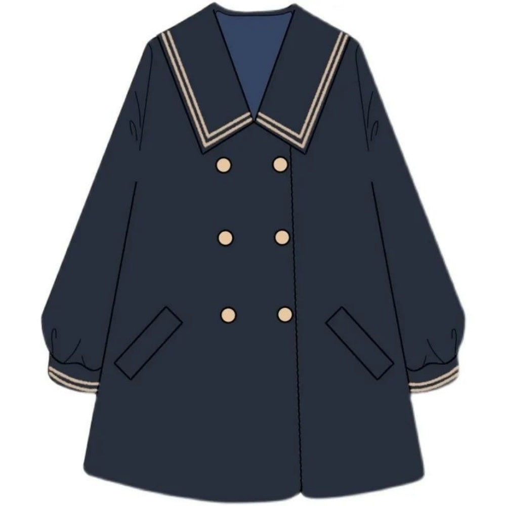 MANTEAU ECOLIERE MARINE AVEC BROCHE