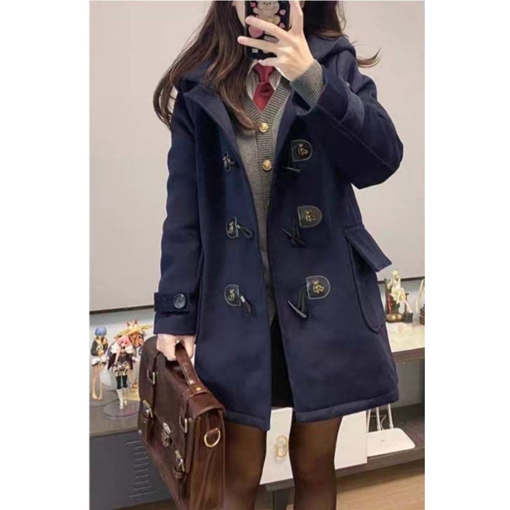 MANTEAU BLEU ECOLIERE AVEC BROCHE