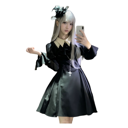 ROBE LOLITA GOTH NOIR MANCHE LONG