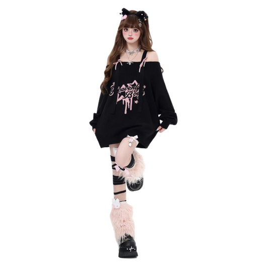 PULL GOTH BRETELLE NOIR EPAIS