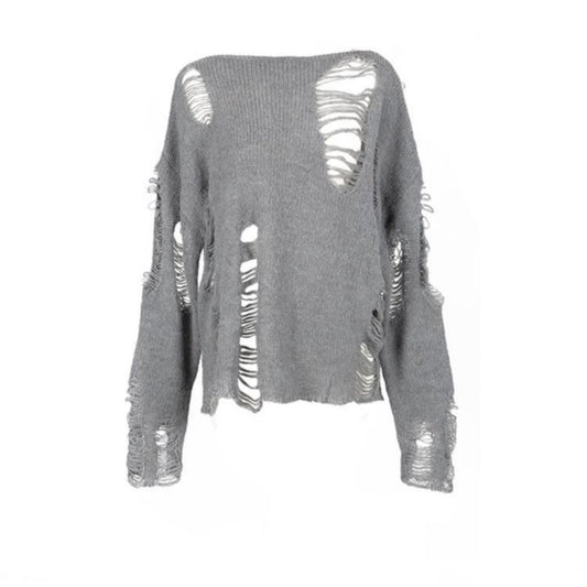 PULL GOTH DECHIREE GRIS