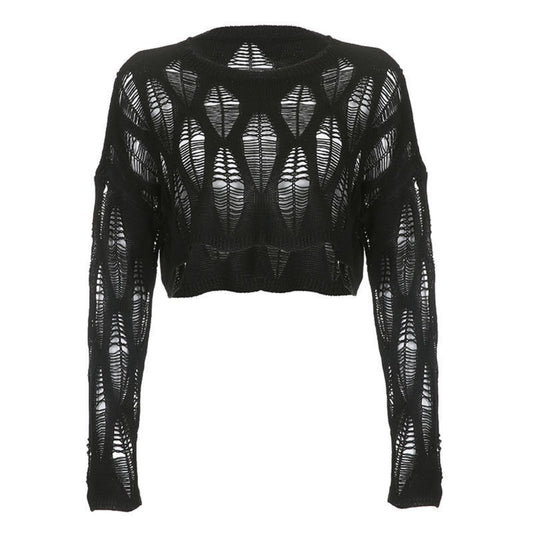 PULL GOTH DECHIREE COURT NOIR