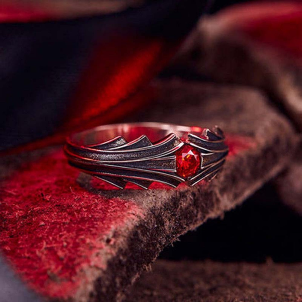 BAGUE PIERRE ROUGE ACIER