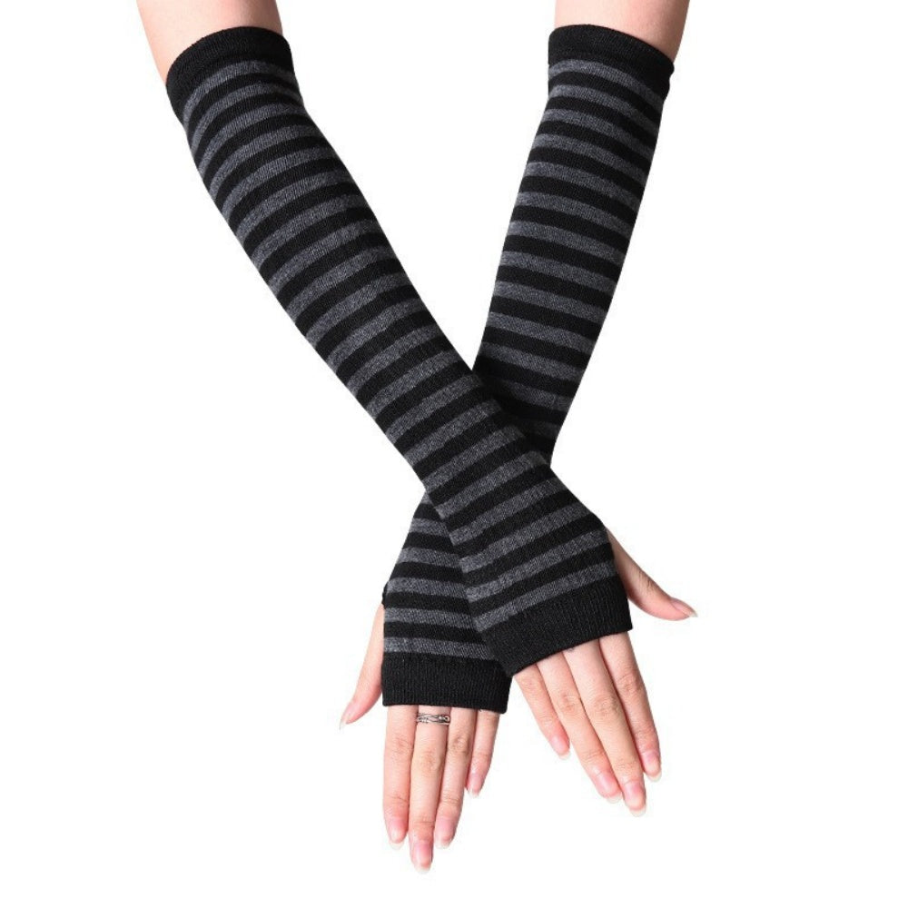 MITAINES NOIR GRIS RAYURE PUNK