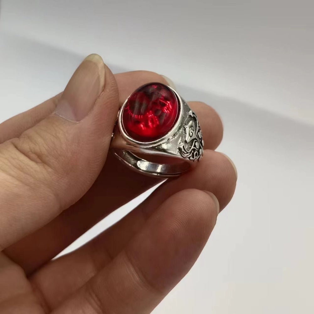 BAGUE VINTAGE SCULPTE STYLE MAYA PIERRE ROUGE GRENAT
