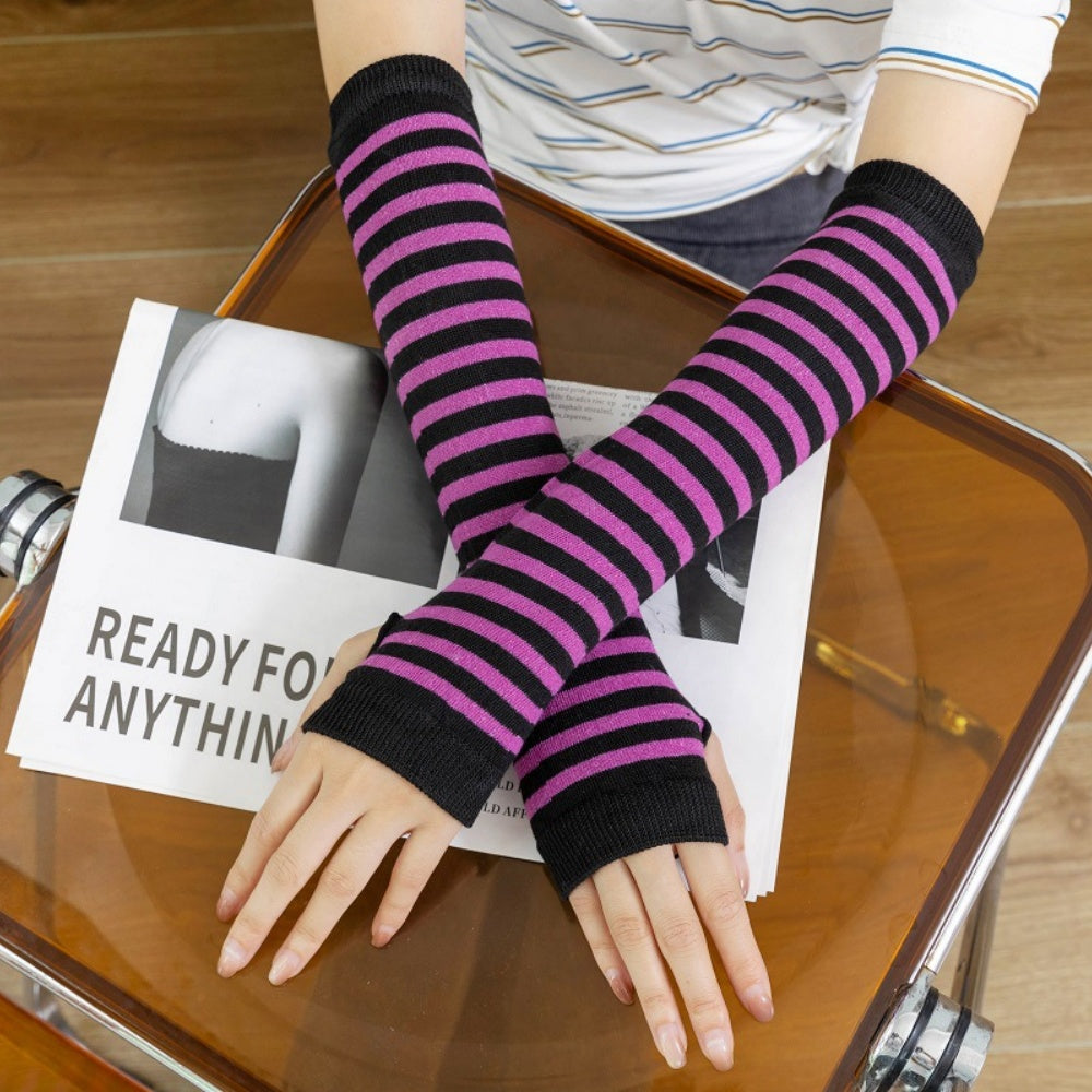 MITAINES NOIR VIOLET RAYURE PUNK