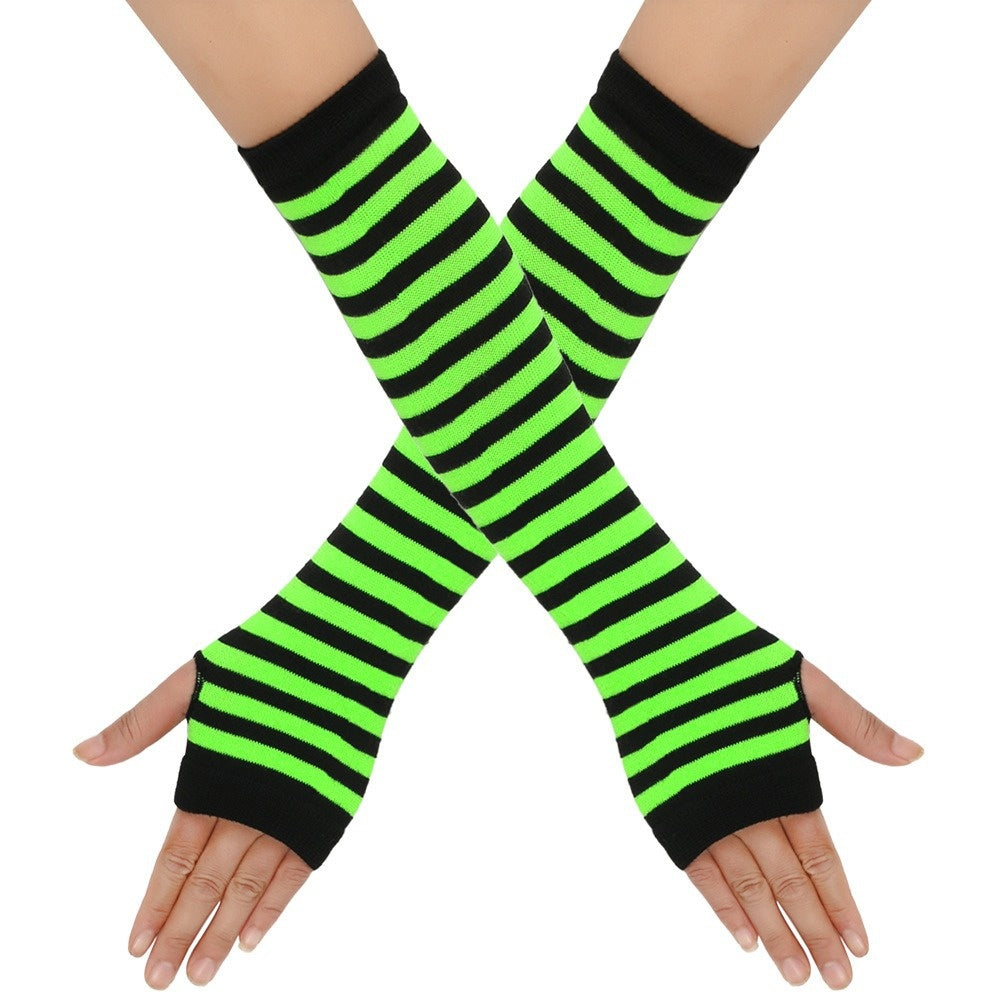 MITAINES NOIR VERT RAYURE PUNK