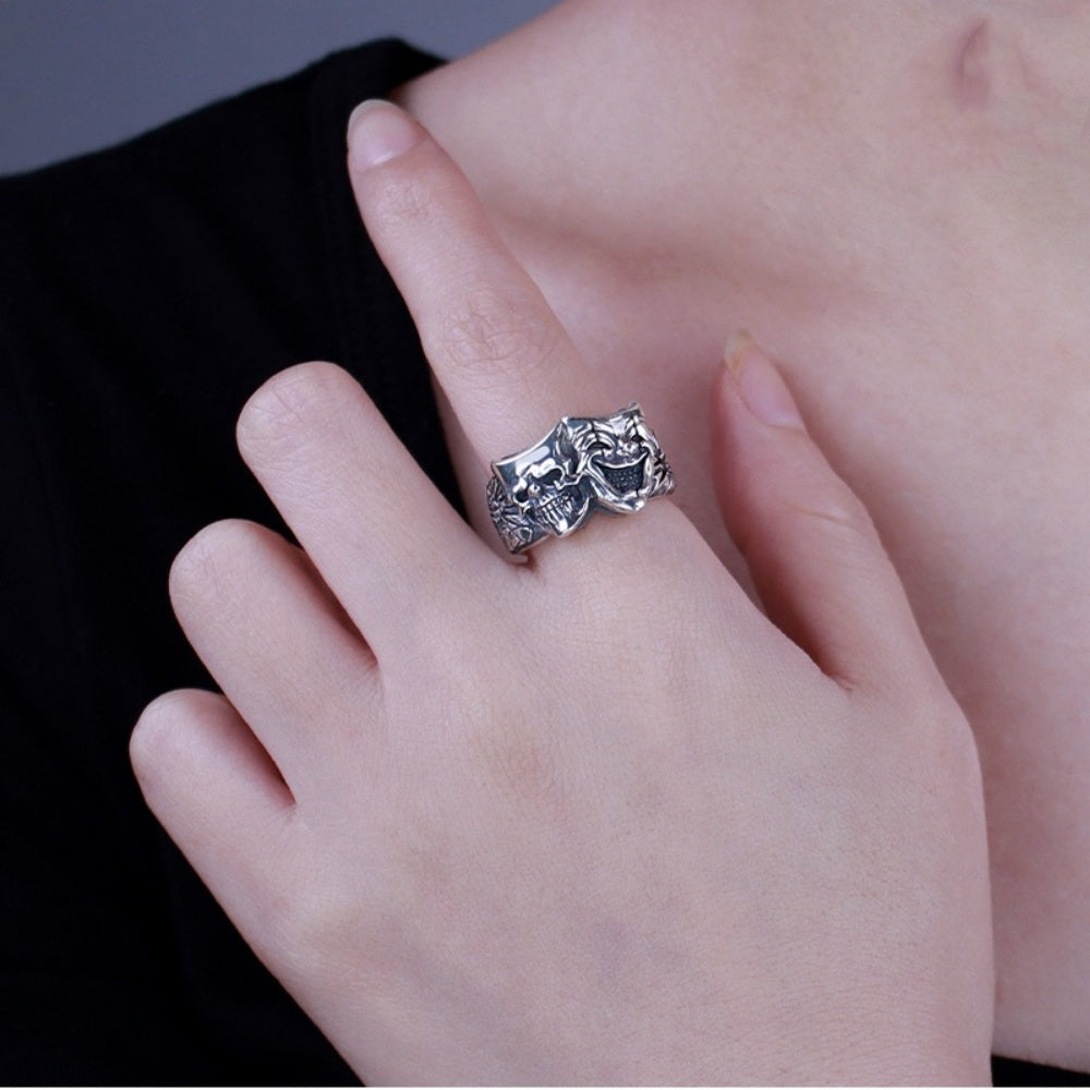 BAGUE CLOWN DEUX VISAGES EN ARGENT 925