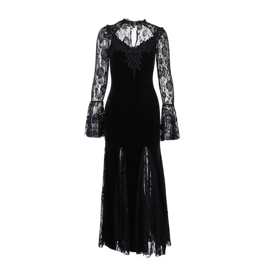 ROBE LONG GOTH MANCHE BOUFFANTE