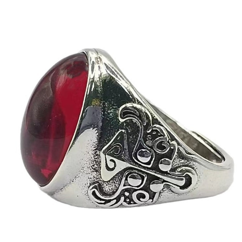 BAGUE VINTAGE SCULPTE STYLE MAYA PIERRE ROUGE GRENAT