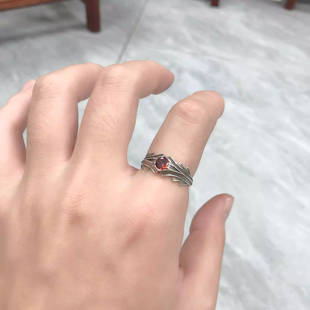 BAGUE PIERRE ROUGE ACIER
