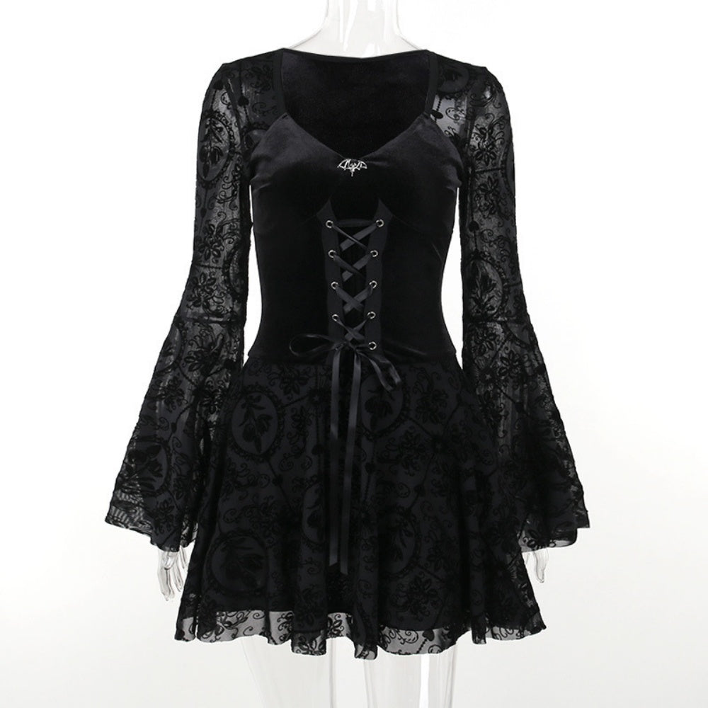 ROBE LONG GOTH MANCHE BOUFFANTE