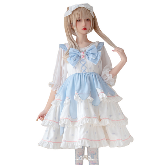 ROBE LOLITA JAPONAIS BLANC NOEUD BLEU A BRETELLE