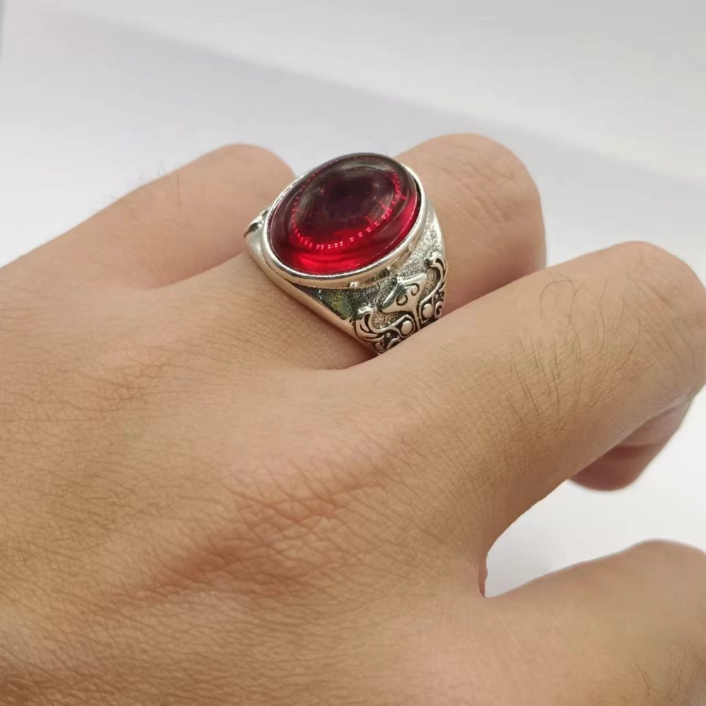 BAGUE VINTAGE SCULPTE STYLE MAYA PIERRE ROUGE GRENAT