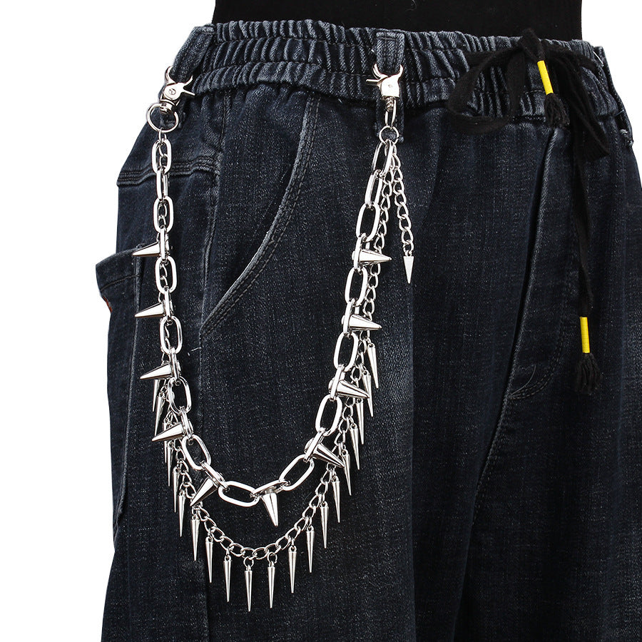 DOUBLE CHAINE PANTALON MIXTE ALLIAGE HIP HOP GOTHIQUE CLOUS