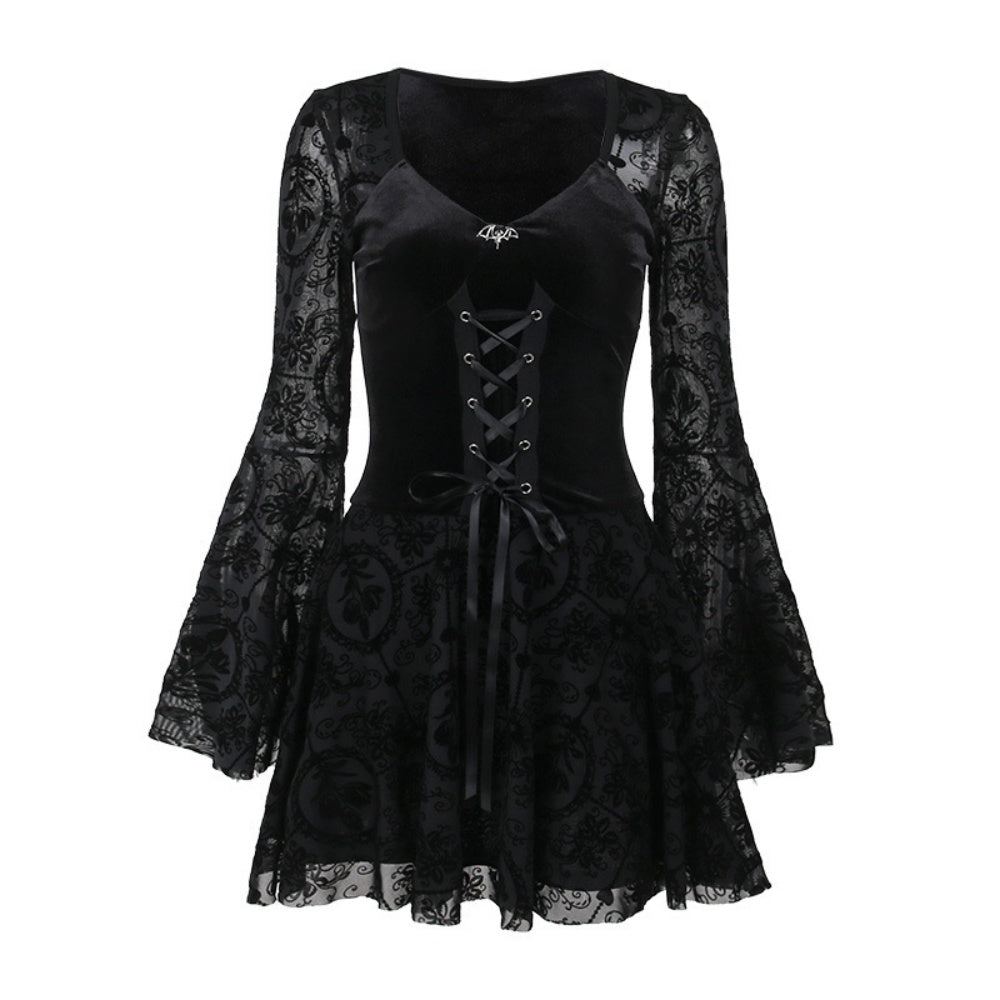 ROBE LONG GOTH MANCHE BOUFFANTE