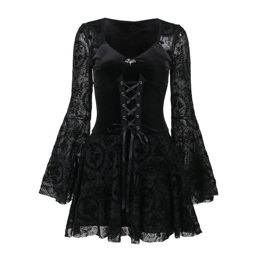 ROBE LONG GOTH MANCHE BOUFFANTE