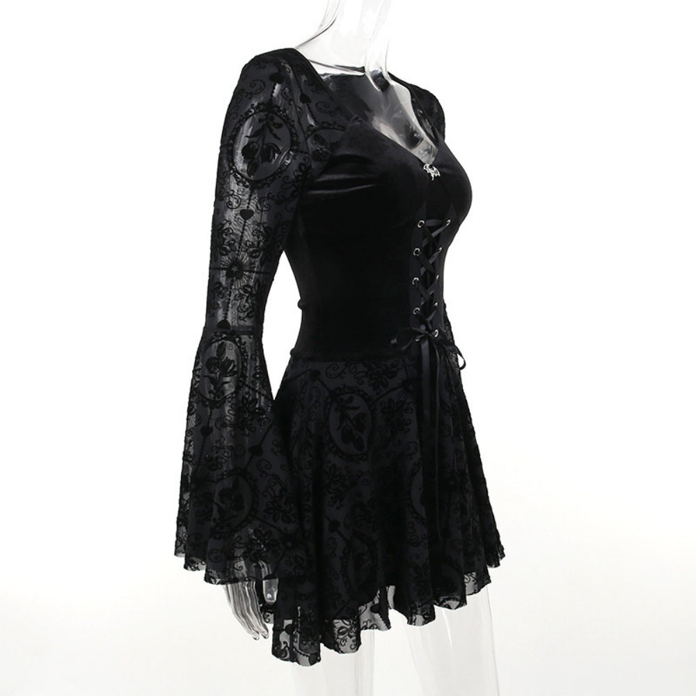 ROBE LONG GOTH MANCHE BOUFFANTE
