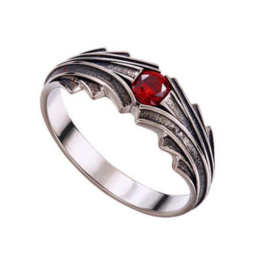 BAGUE PIERRE ROUGE ACIER