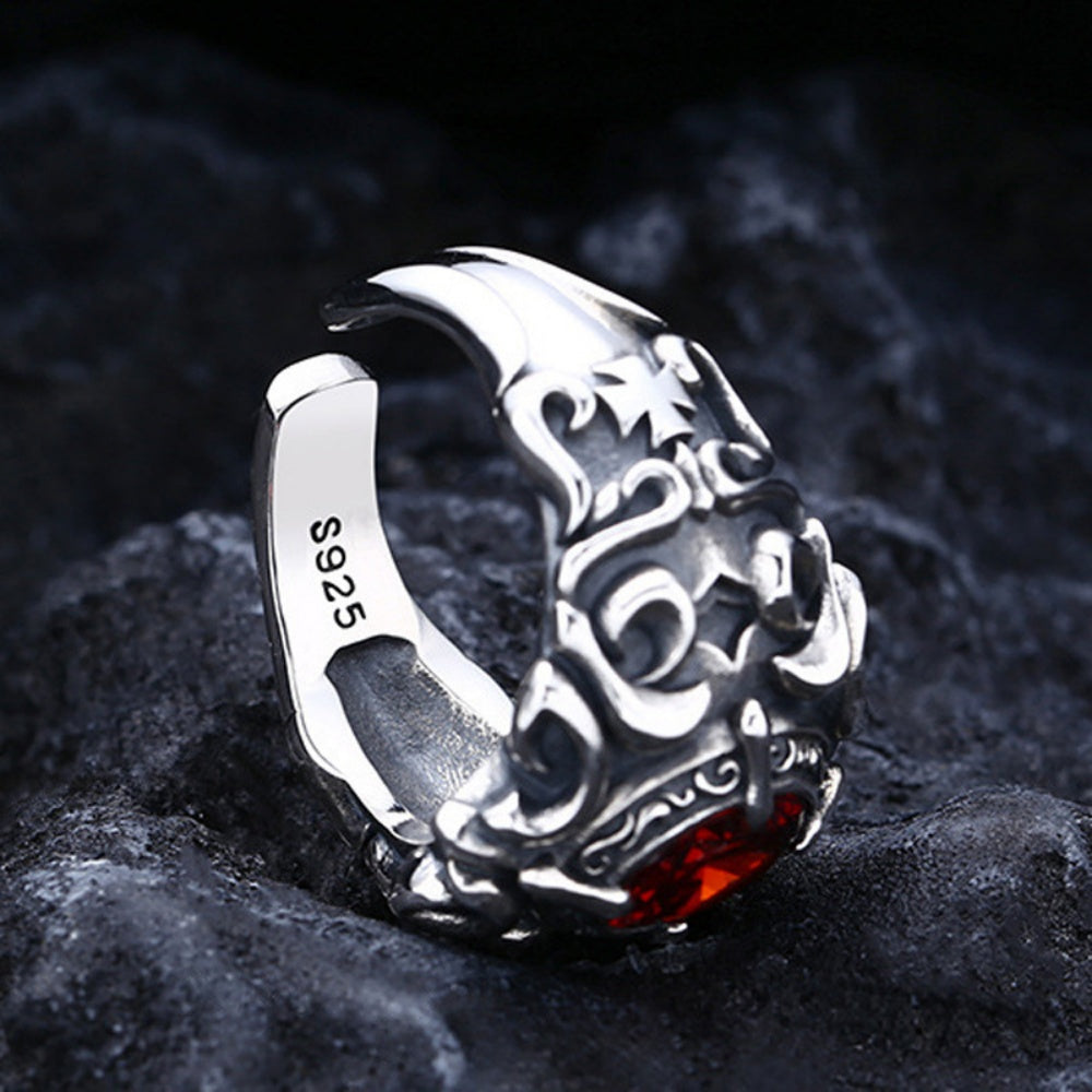 BAGUE RÉTRO PIERRE ROUGE EN ARGENT 925