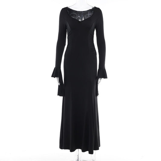 ROBE LONG GOTH MANCHE BOUFFANTE