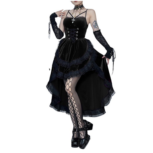 ROBE GOTH NOIR VICTORIEN A BRETELLE