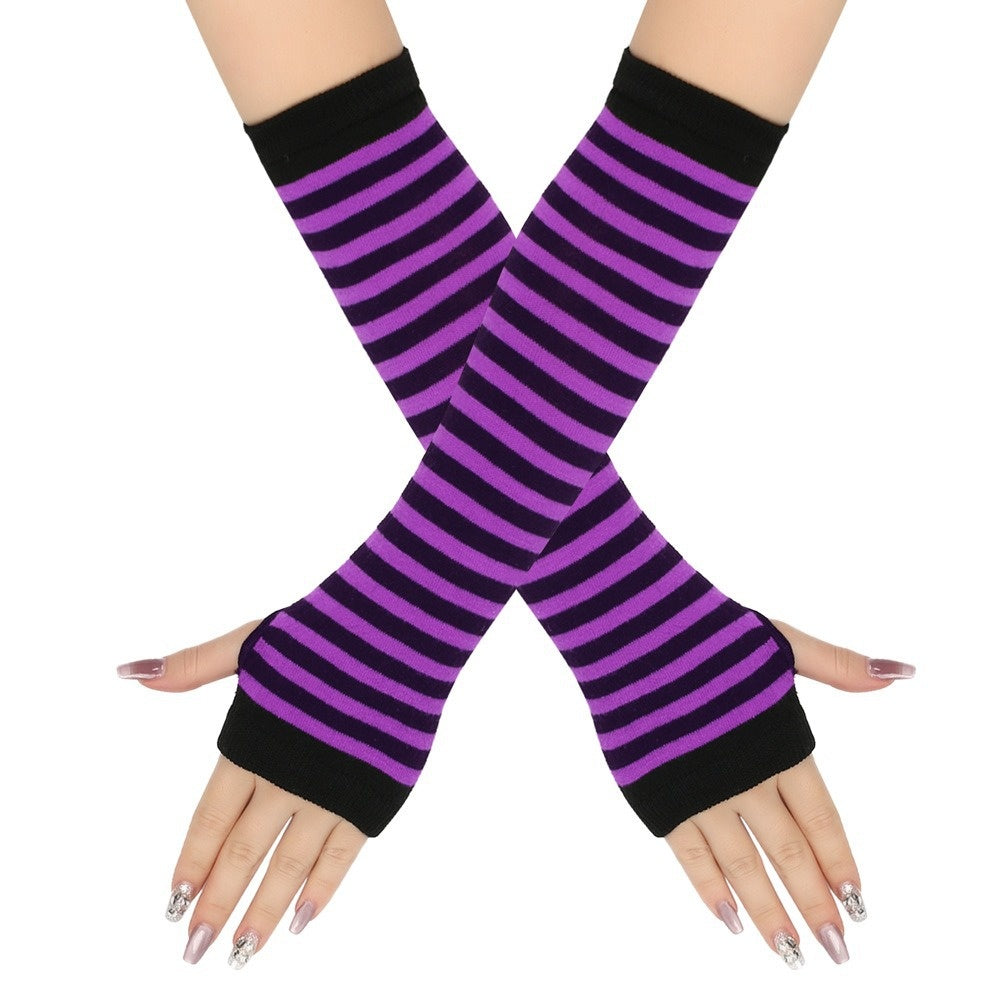 MITAINES NOIR VIOLET RAYURE PUNK