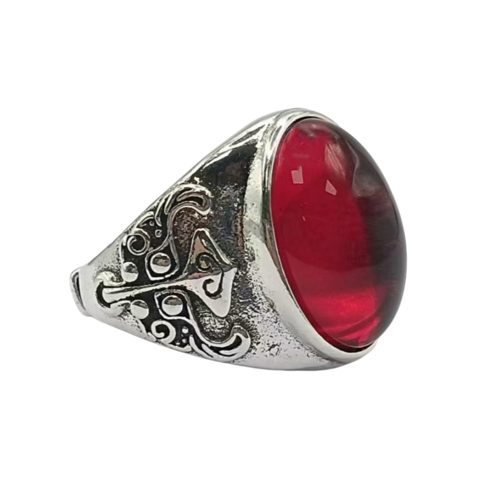 BAGUE VINTAGE SCULPTE STYLE MAYA PIERRE ROUGE GRENAT