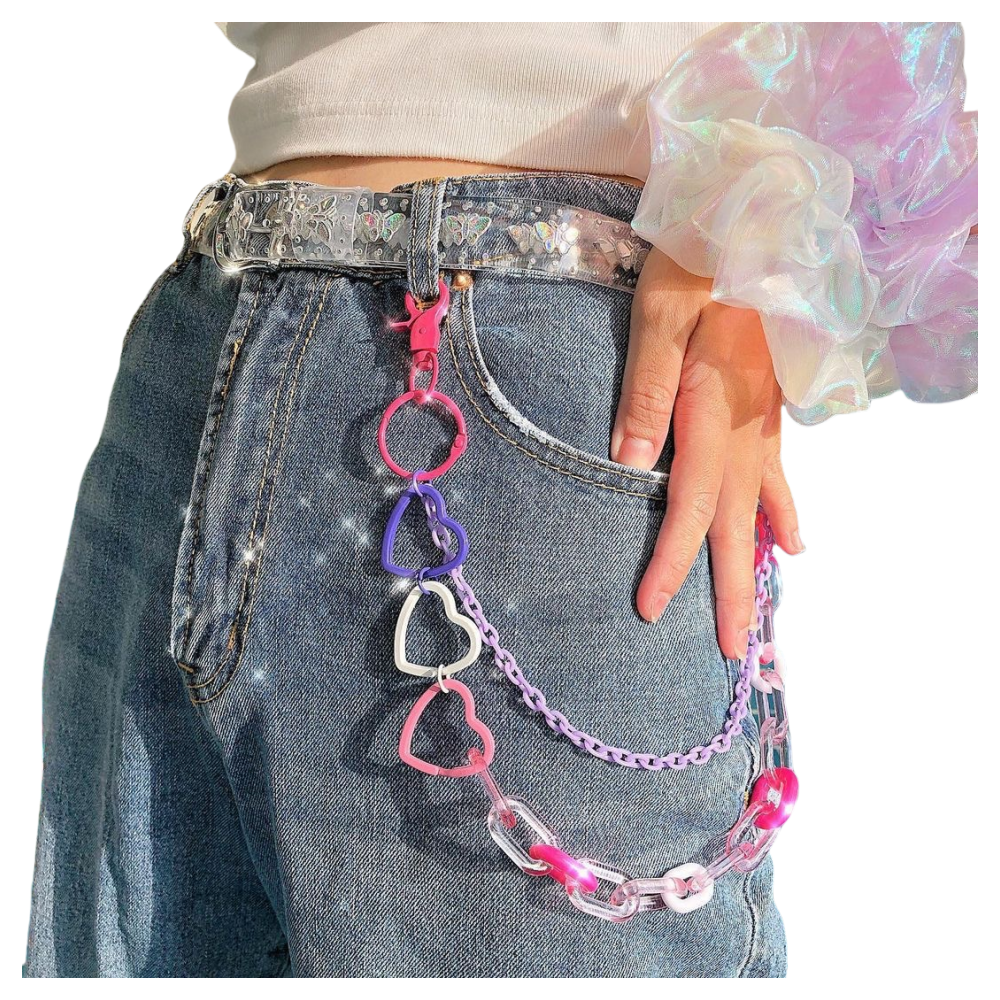 DOUBLE CHAINE PANTALON MIXTE PLASTIQUE HIP HOP GOTHIQUE LOLITA ROSE COEUR