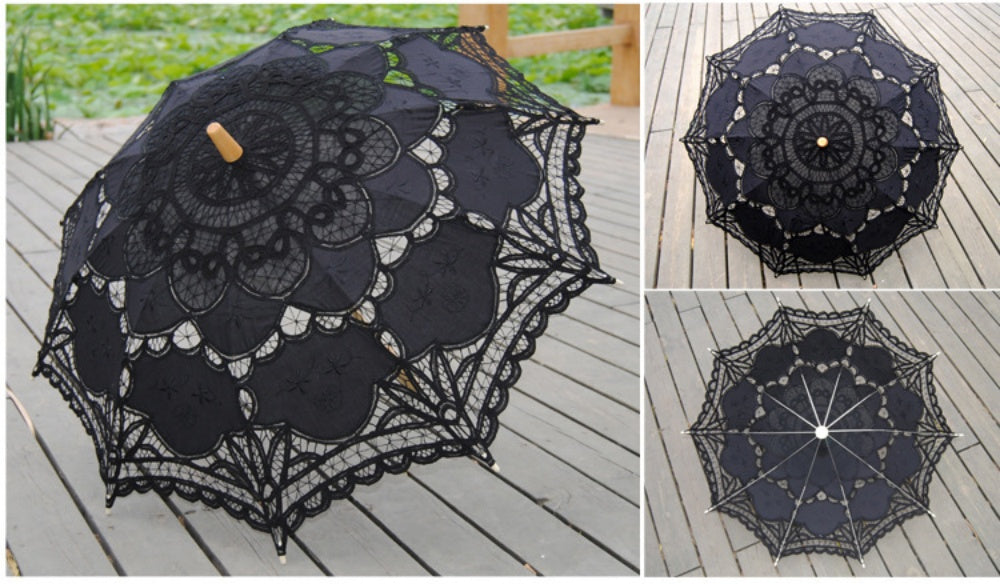 OMBRELLE NOIRE DEGUISEMENT MARIAGE DENTELLE