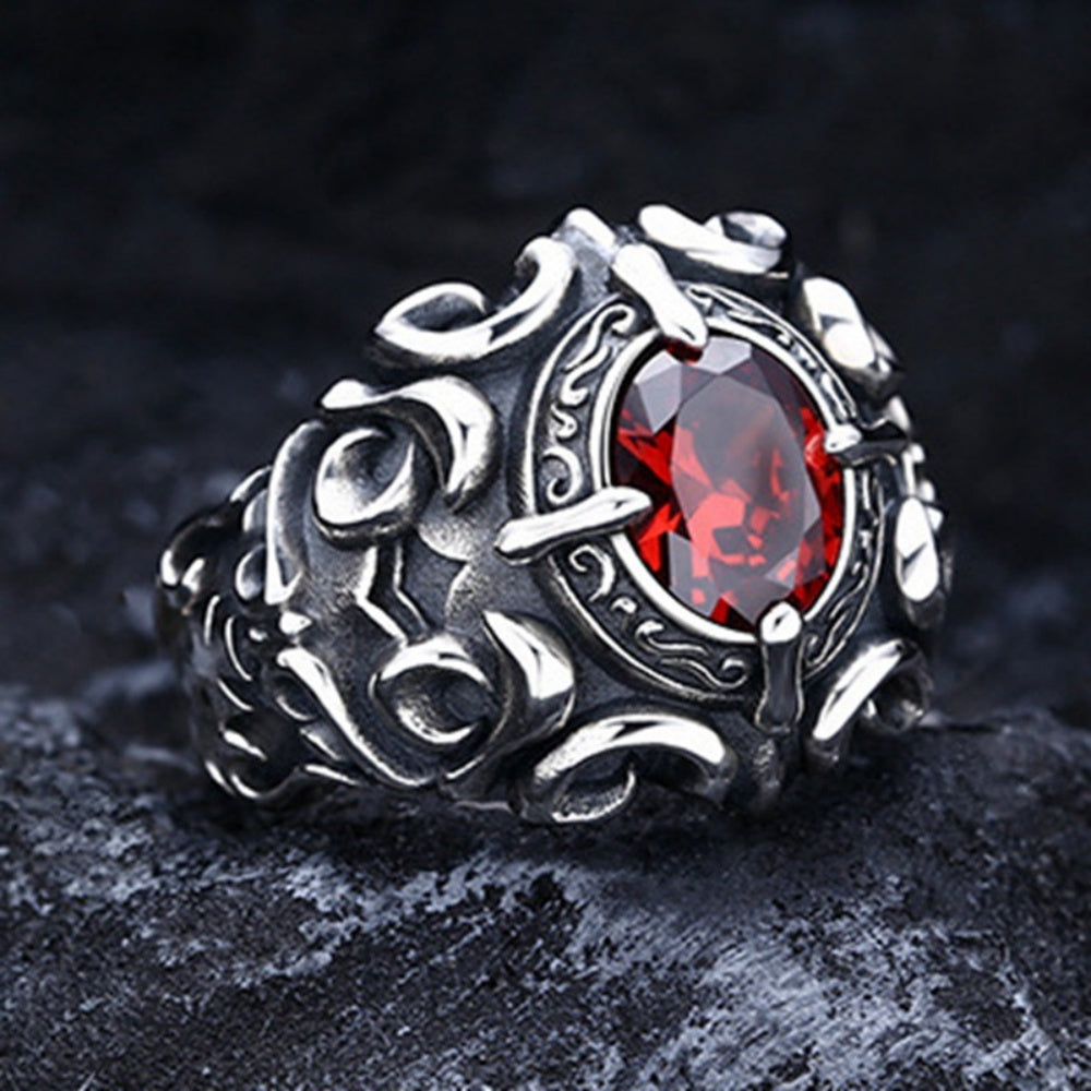 BAGUE RÉTRO PIERRE ROUGE EN ARGENT 925