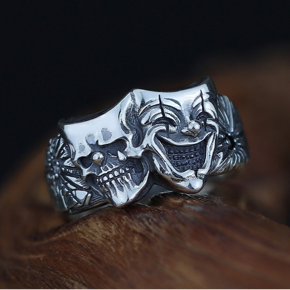 BAGUE CLOWN DEUX VISAGES EN ARGENT 925