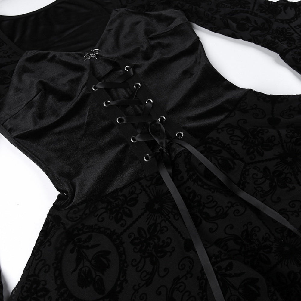 ROBE LONG GOTH MANCHE BOUFFANTE