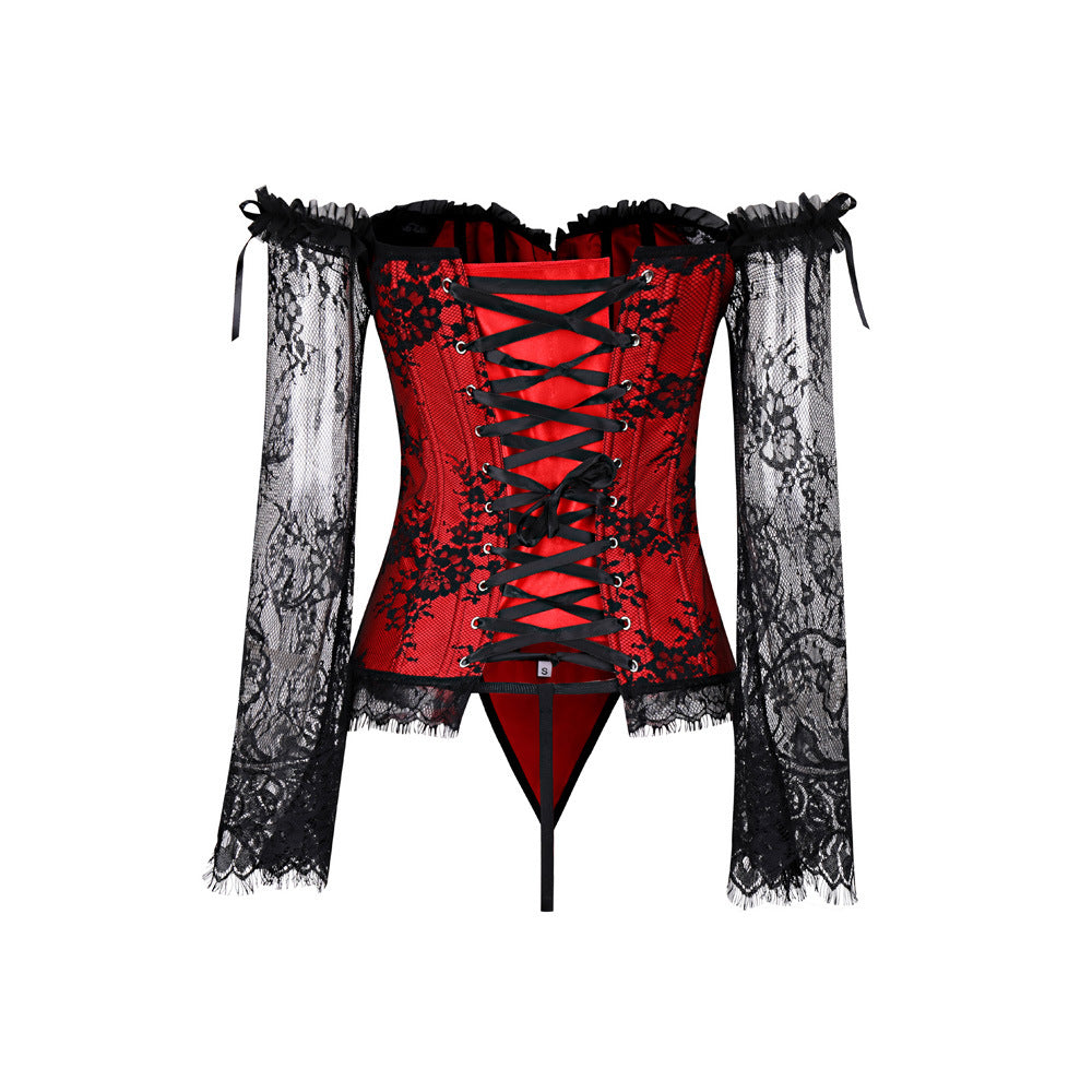 CORSET ROUGE PUNK GOTHIQUE DENTELLE