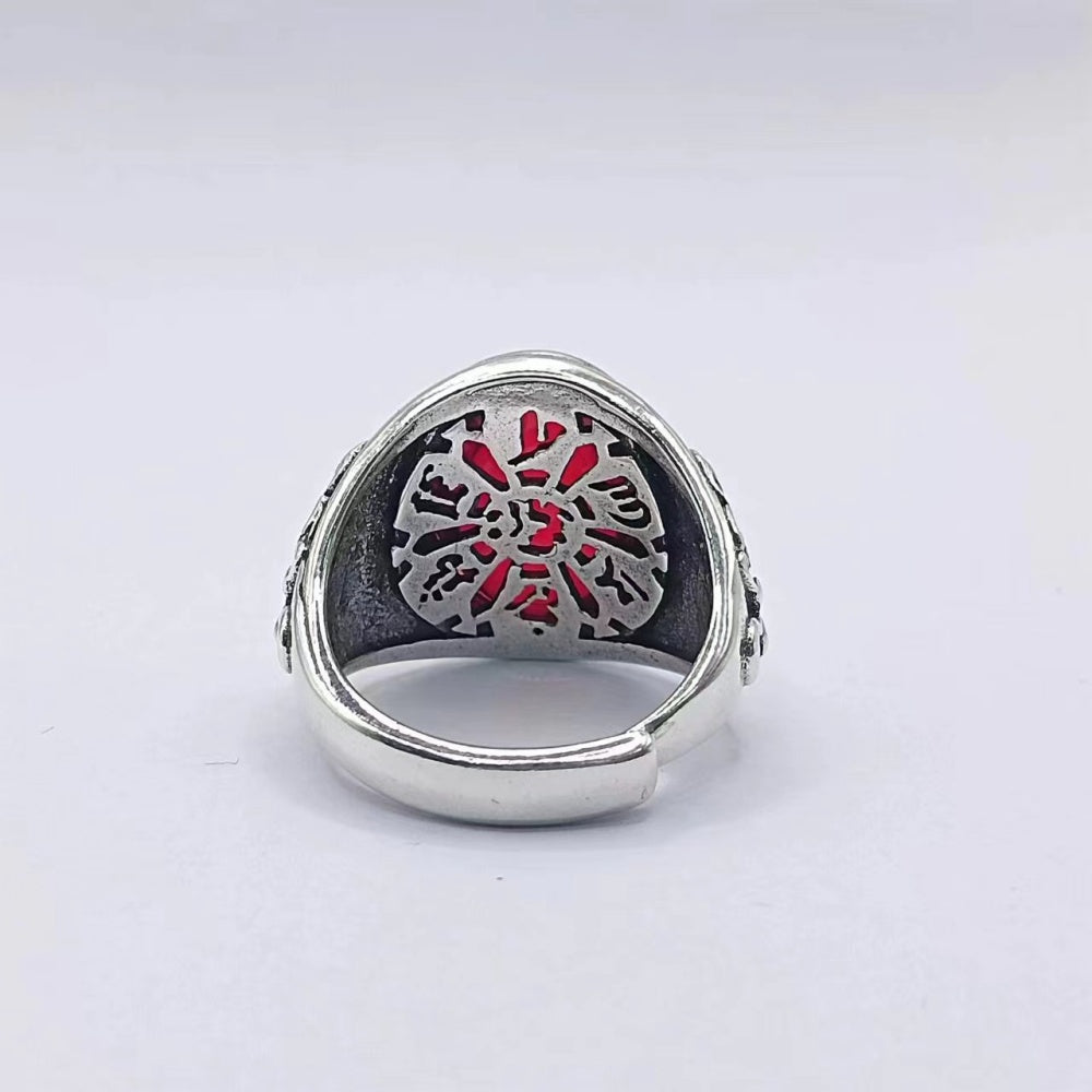 BAGUE VINTAGE SCULPTE STYLE MAYA PIERRE ROUGE GRENAT