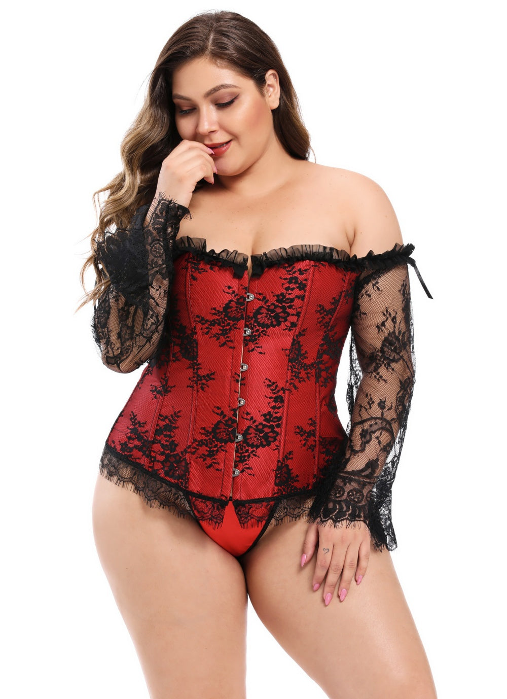 CORSET ROUGE PUNK GOTHIQUE DENTELLE