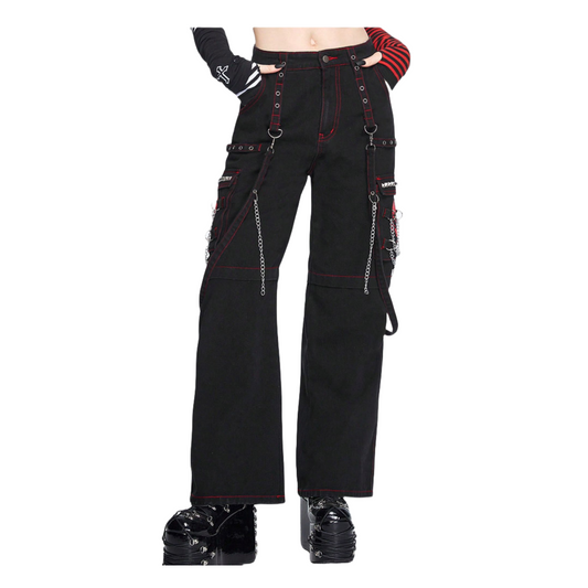 PANTALON SANGLES POCHE ROCK NOIR CHAINE